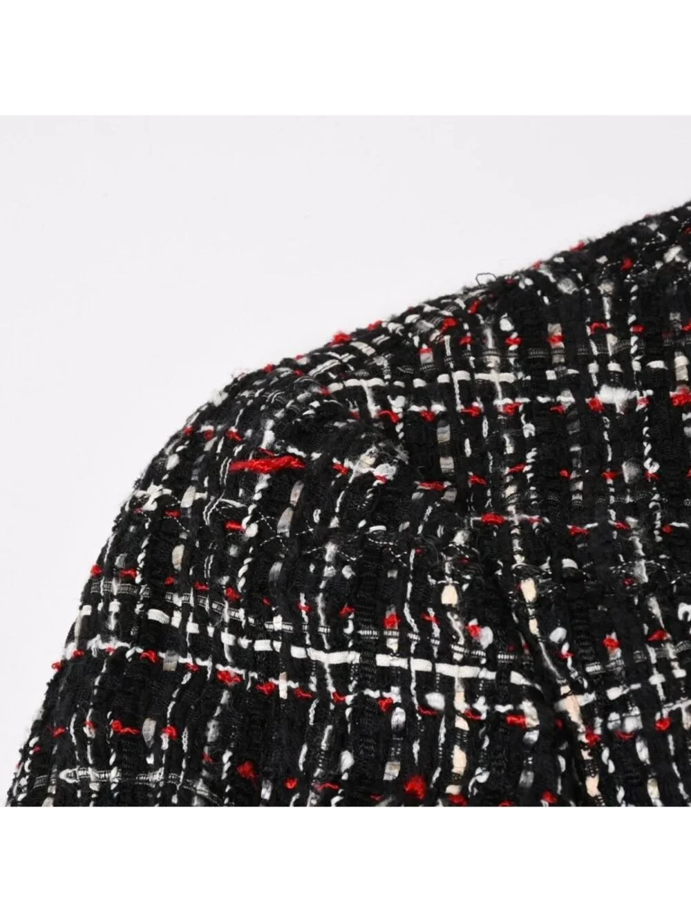 Chanel Tweed Jacket CC Logo Black Red White